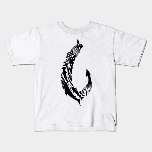 Tribal Fish Hook Kids T-Shirt by TurkeysDesign